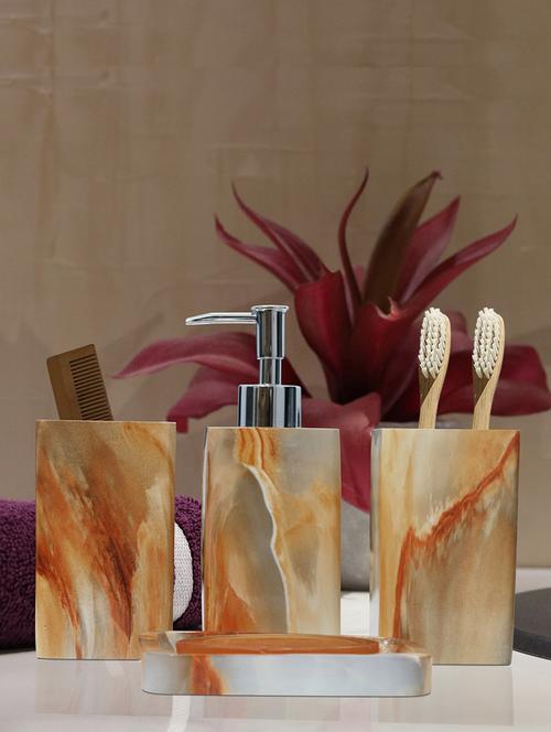 polyresin bath set collection of liquid soap dispenser, toothbrush holder, tumbler and soap dish - 15327421 - Very Small Image - 1