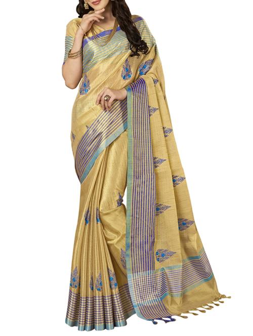 embroidered cotton silk saree with blouse - 15328212 - Very Small Image - 1