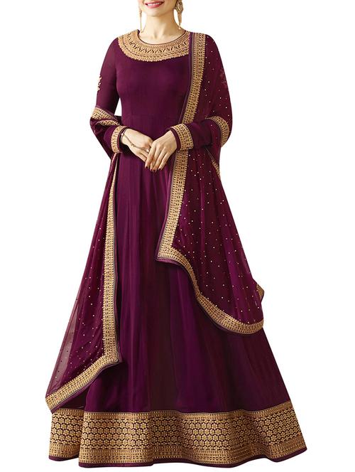 embroidered semi-stitched anarkali suit - 15329189 - Very Small Image - 1