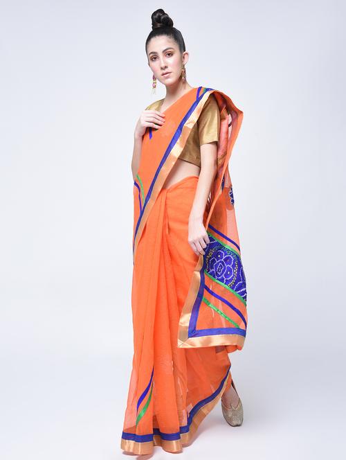 bandhani applique work saree with blouse - 15329465 - Very Small Image - 1