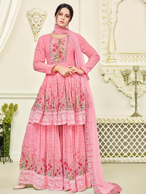 embellished semi-stitched sharara suit - 15330278 - Very Small Image - 1