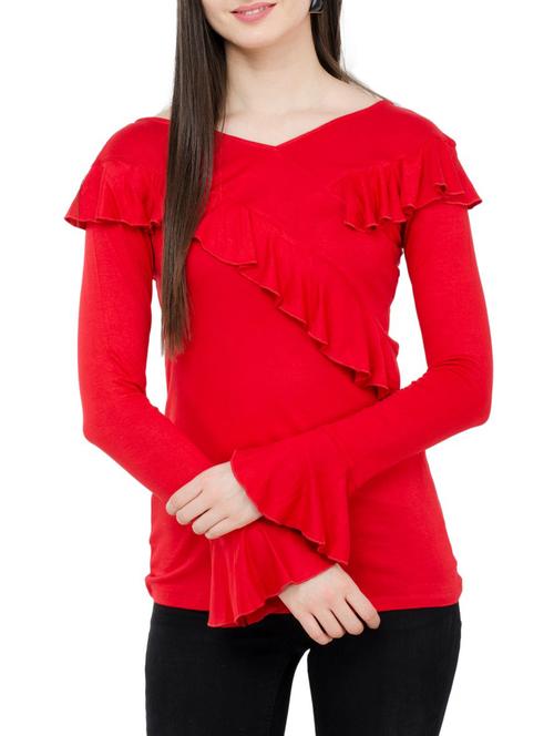 women's ruffle v neck top - 15331289 - Very Small Image - 1