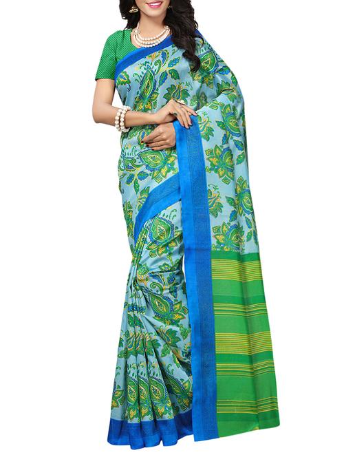 contrast bordered printed saree with blouse - 15331765 - Very Small Image - 1