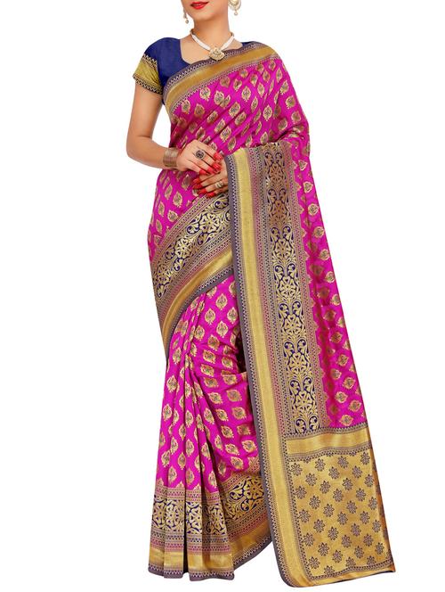 pink silk banarasi saree with blouse - 15333196 - Very Small Image - 1