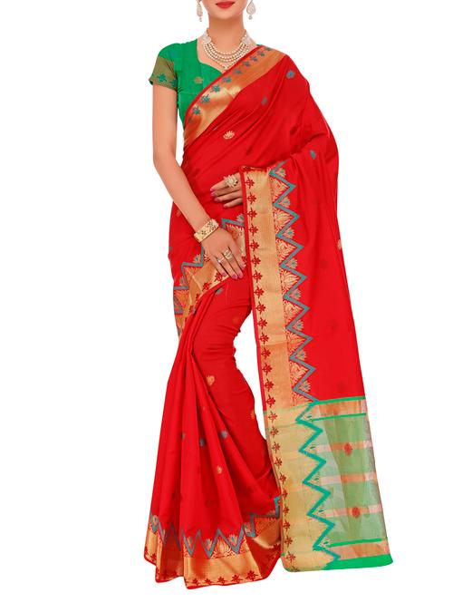 red silk banarasi saree with blouse - 15333213 - Very Small Image - 1