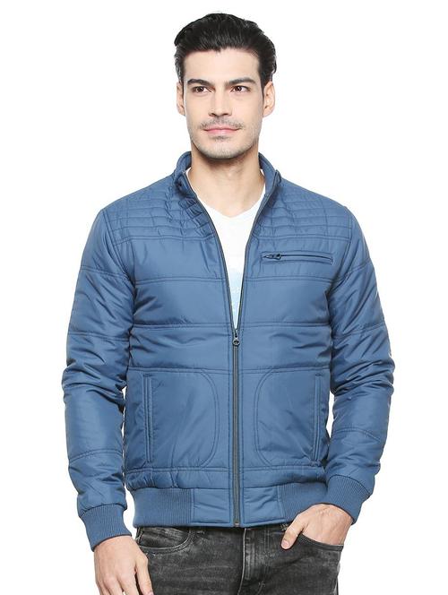 blue solid quilted jacket - 15334841 - Very Small Image - 1