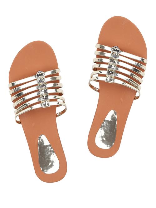 silver faux leather slippers flip flops - 15335917 - Very Small Image - 1