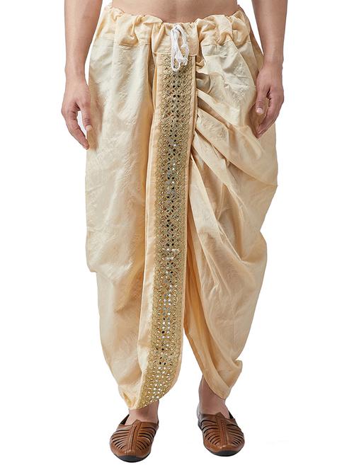 beige pure silk dhoti - 15336113 - Very Small Image - 1