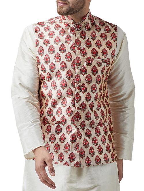 red silk nehru jacket - 15336182 - Very Small Image - 1
