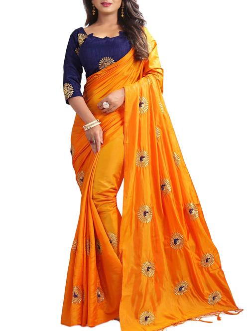 delicate golden embroidered saree with blouse - 15336605 - Very Small Image - 1