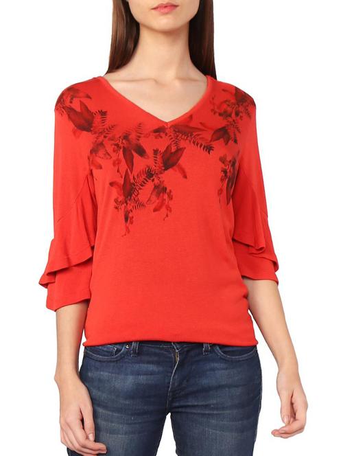 printed flared sleeve top - 15336637 - Very Small Image - 1