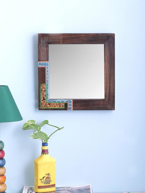 teak wood square warli mirror - 15336907 - Very Small Image - 1