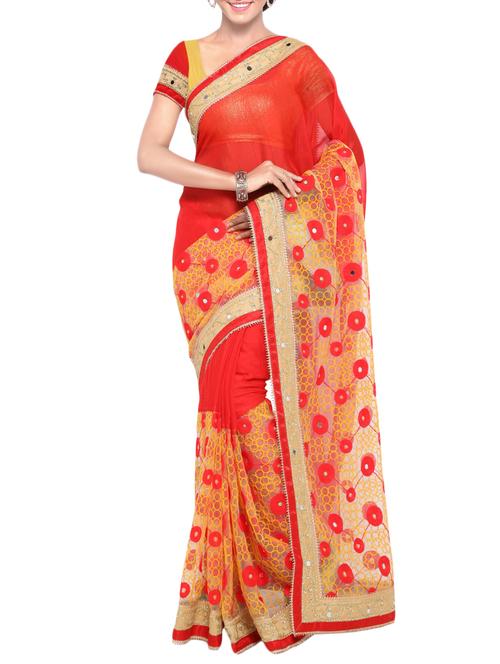 heavy embroidered red saree with blouse - 15337054 - Very Small Image - 1