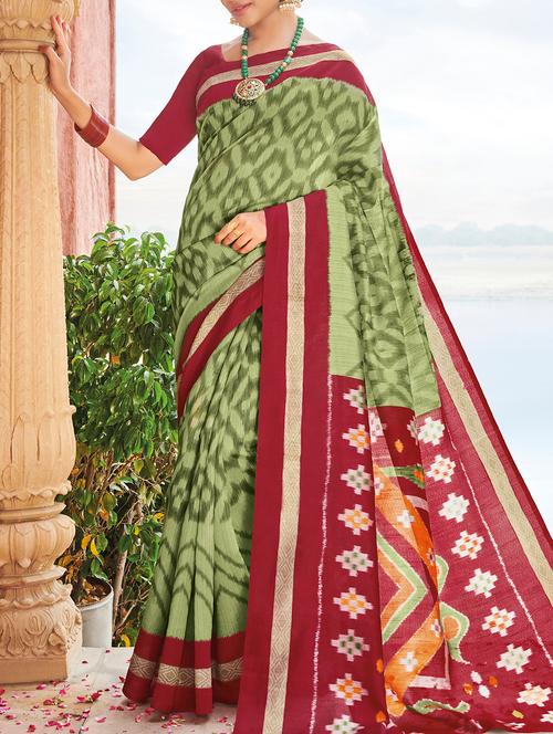 ikat printed saree with blouse - 15337618 - Very Small Image - 1
