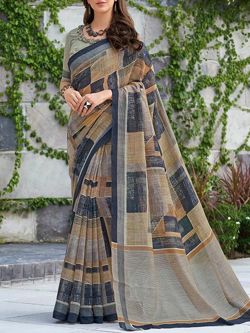 geometrical printed saree with blouse - 15337941 - Very Small Image - 1