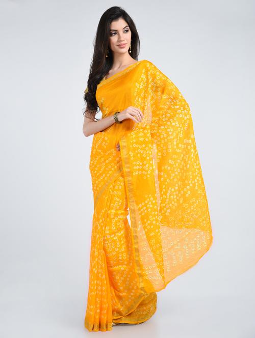 delicate border bandhani saree with blouse - 15341338 - Very Small Image - 1