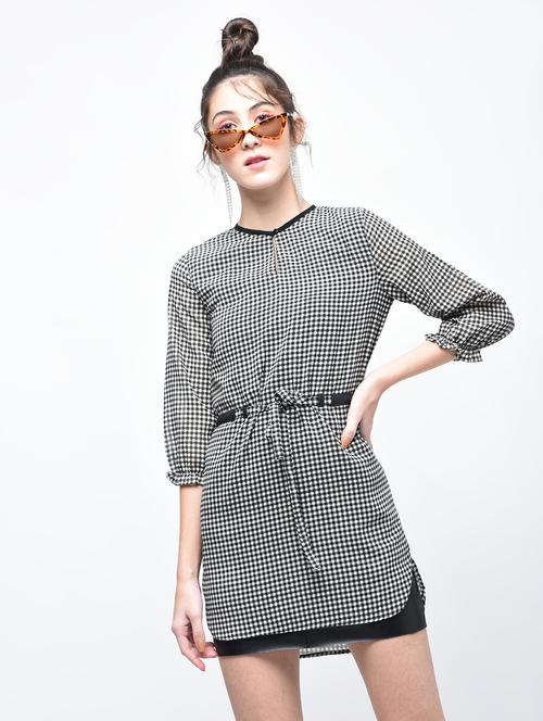 checkered belted tunic - 15341969 - Very Small Image - 1