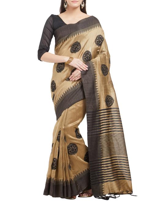 beige cotton silk embroidered saree with blouse - 15342706 - Very Small Image - 1