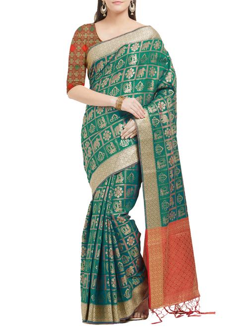 turquoise pochampalli saree with blouse - 15342722 - Very Small Image - 1