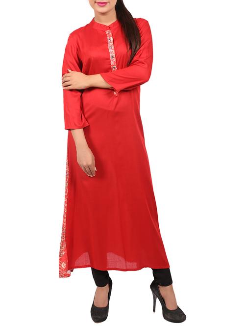 red rayon a-line kurta - 15344406 - Very Small Image - 1