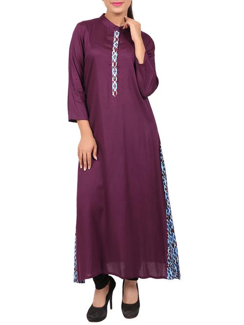 purple rayon a-line kurta - 15344407 - Very Small Image - 1