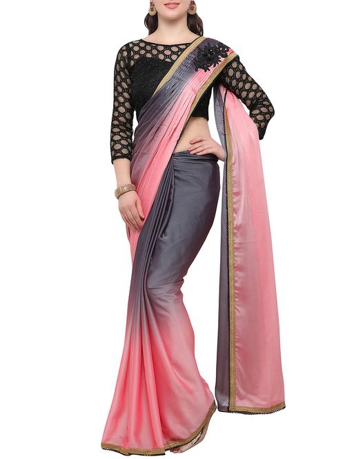pink ombre fusion saree with blouse - 15344469 - Very Small Image - 1