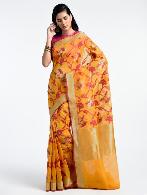 floral zari banarasi saree with blouse - 15345599 - Very Small Image - 1