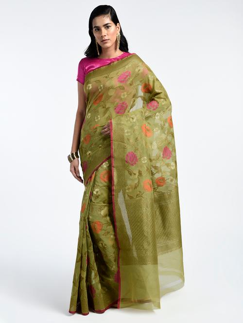 floral zari banarasi saree with blouse - 15345604 - Very Small Image - 1
