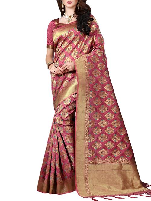 zari woven banarasi silk saree with blouse - 15345841 - Very Small Image - 1