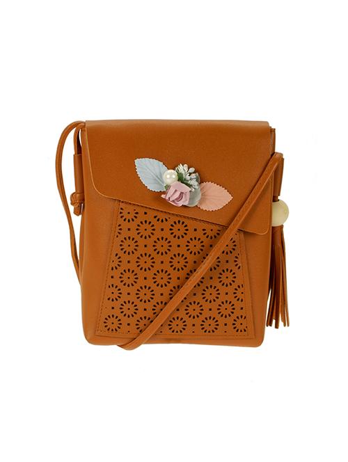 brown leatherette (pu) sling bag - 15347897 - Very Small Image - 1