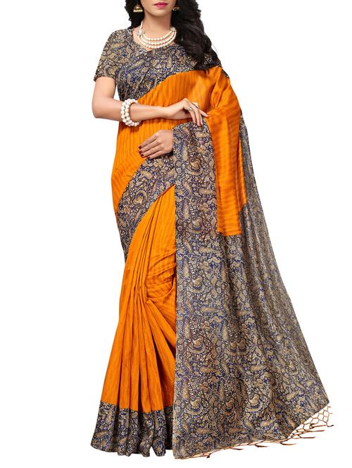 Contrast bordered mysore silk saree with blouse - 15348519 - Very Small Image - 1