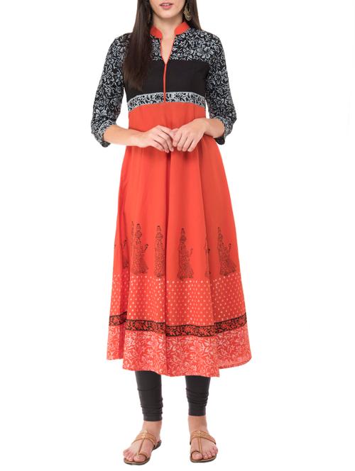 orange cotton anarkali kurta - 15349407 - Very Small Image - 1
