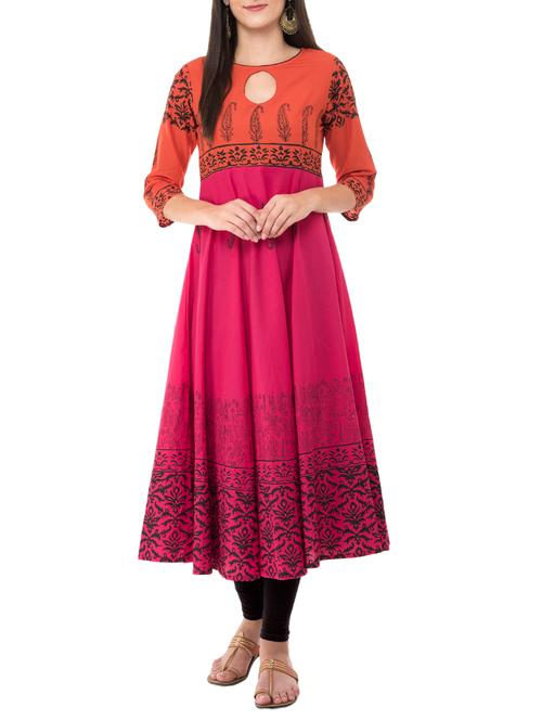 block print anarkali kurta - 15349414 - Very Small Image - 1