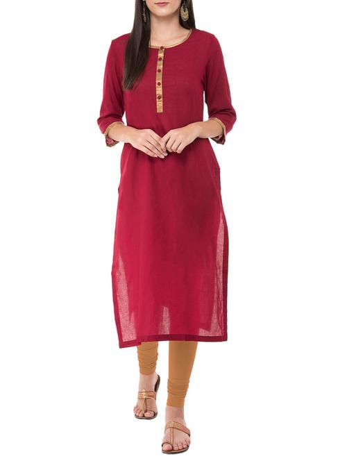 maroon cotton straight kurta - 15349427 - Very Small Image - 1