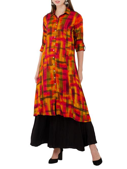 mustard viscose aline kurta - 15350230 - Very Small Image - 1