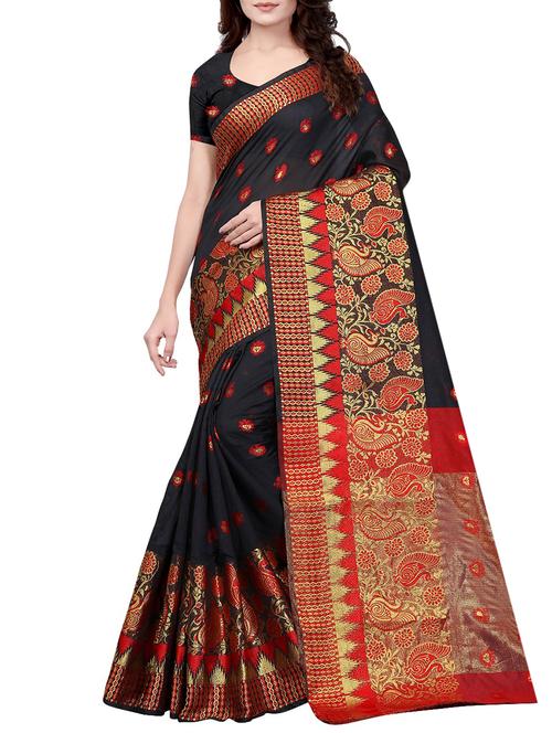 contrast conversational motif woven saree with blouse - 15350608 - Very Small Image - 1