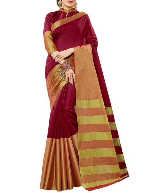 zari border striped pallu saree - 15351332 - Very Small Image - 1
