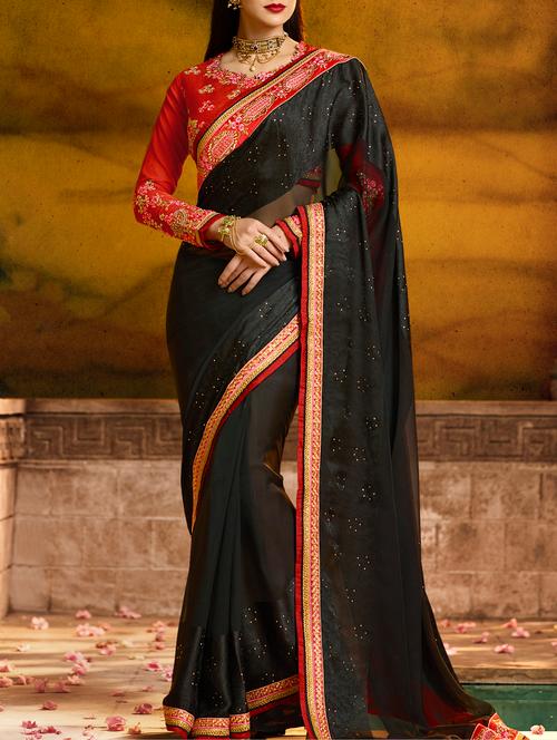 embellished  bordered  saree with blouse - 15352590 - Very Small Image - 1