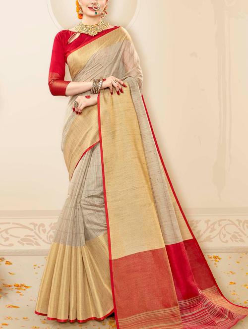 Delicate golden border saree with blouse - 15352847 - Very Small Image - 1