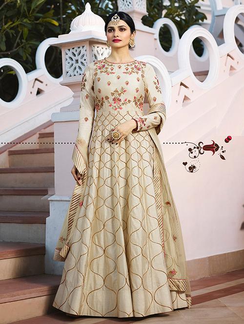 embroidered semi-stitched anarkali suit - 15352947 - Very Small Image - 1
