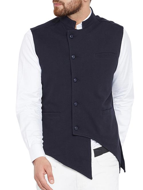navy blue cotton nehru jacket - 15352965 - Very Small Image - 1
