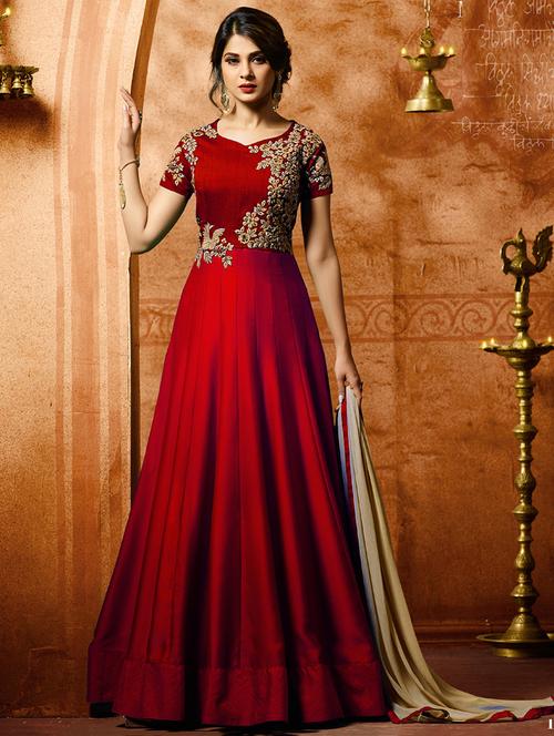 embroidered semi-stitched anarkali suit - 15354182 - Very Small Image - 1