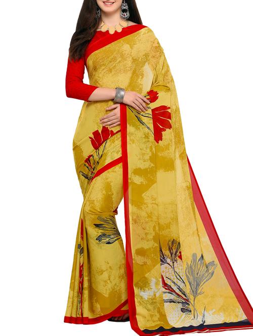 contrast bordered printed saree with blouse - 15354198 - Very Small Image - 1