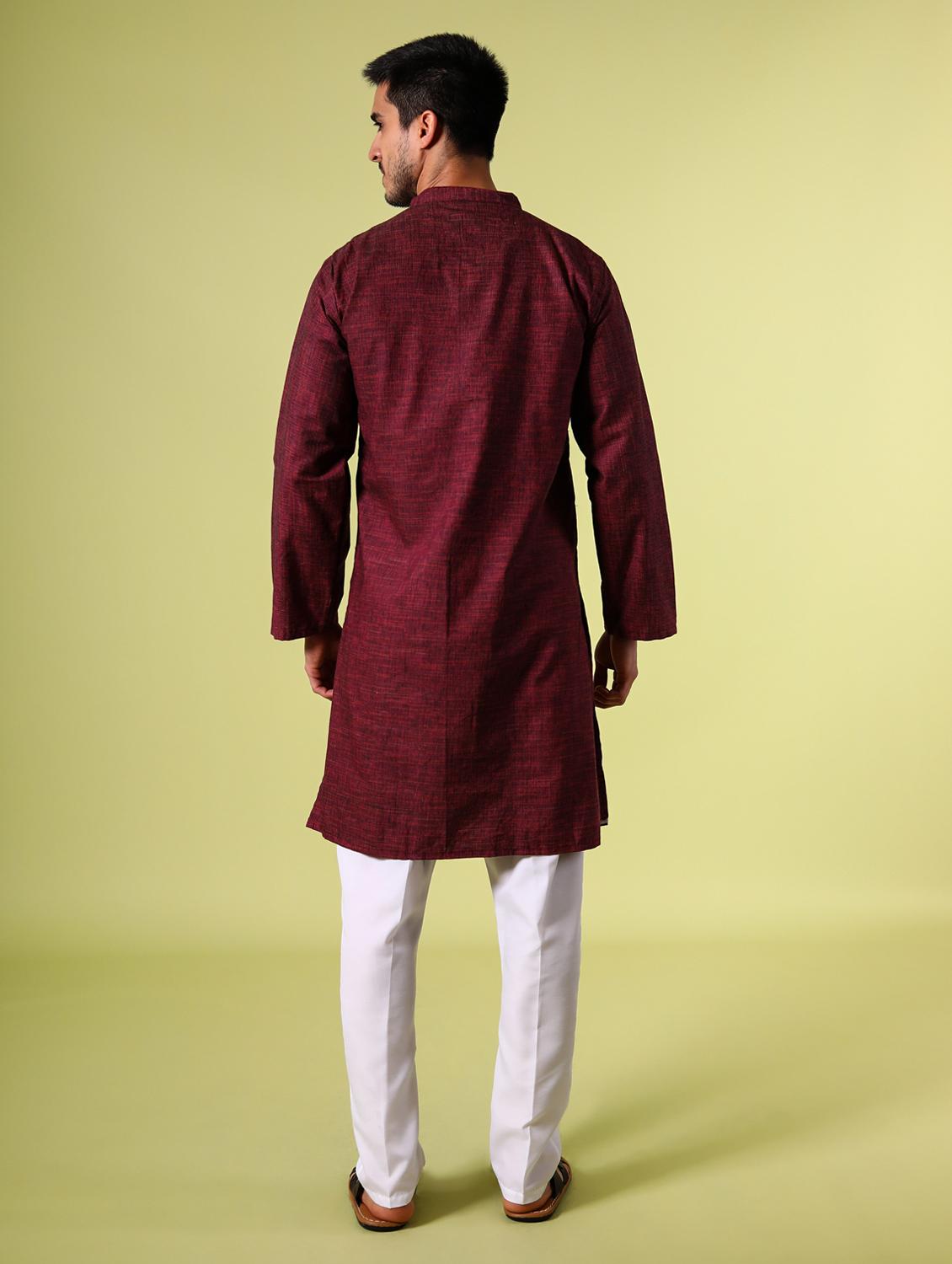 purple solid mandarin neck long kurta - 15355399 - Zoom Image - 3