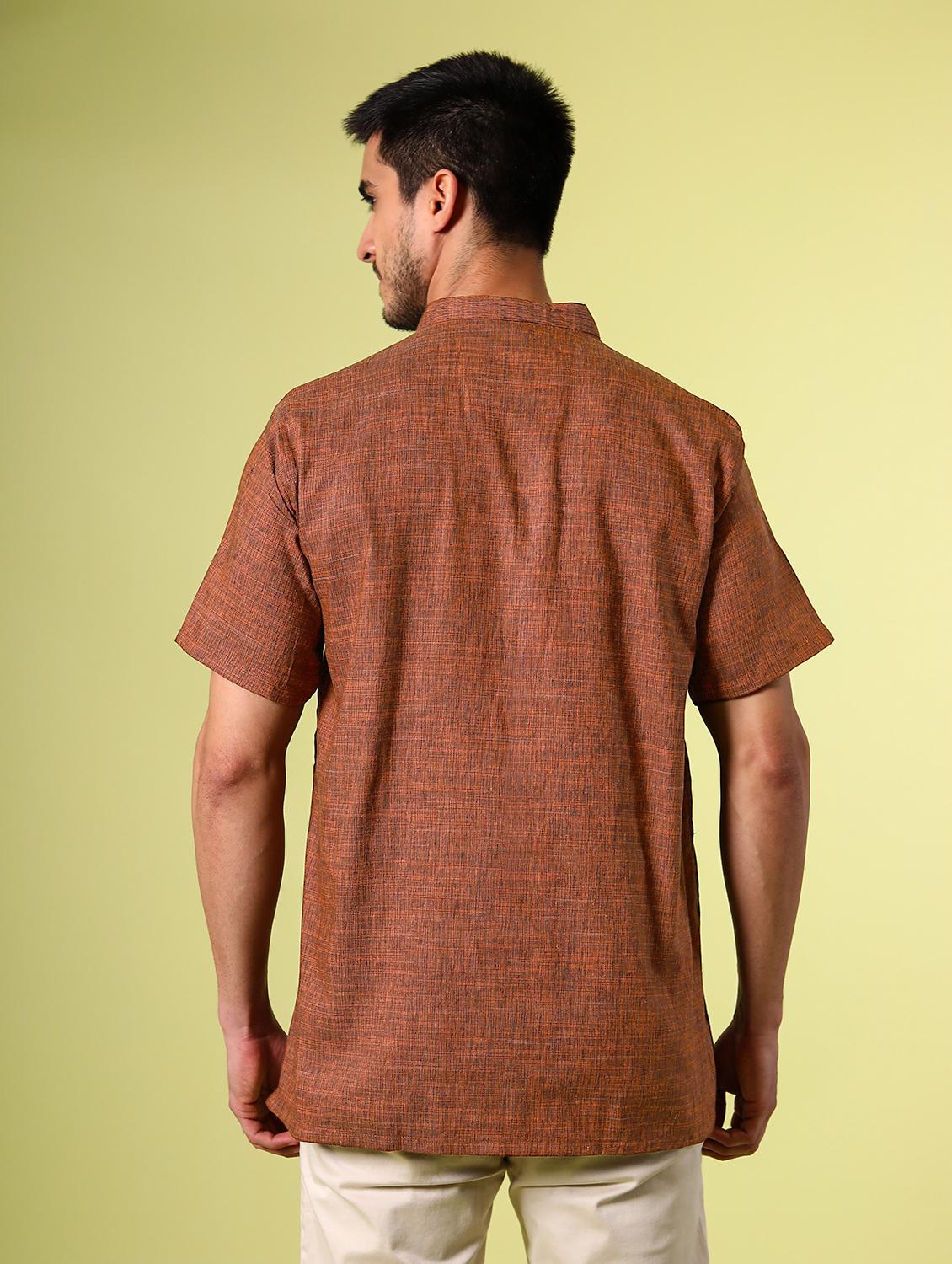 brown cotton short kurta - 15355406 - Standard Image - 2