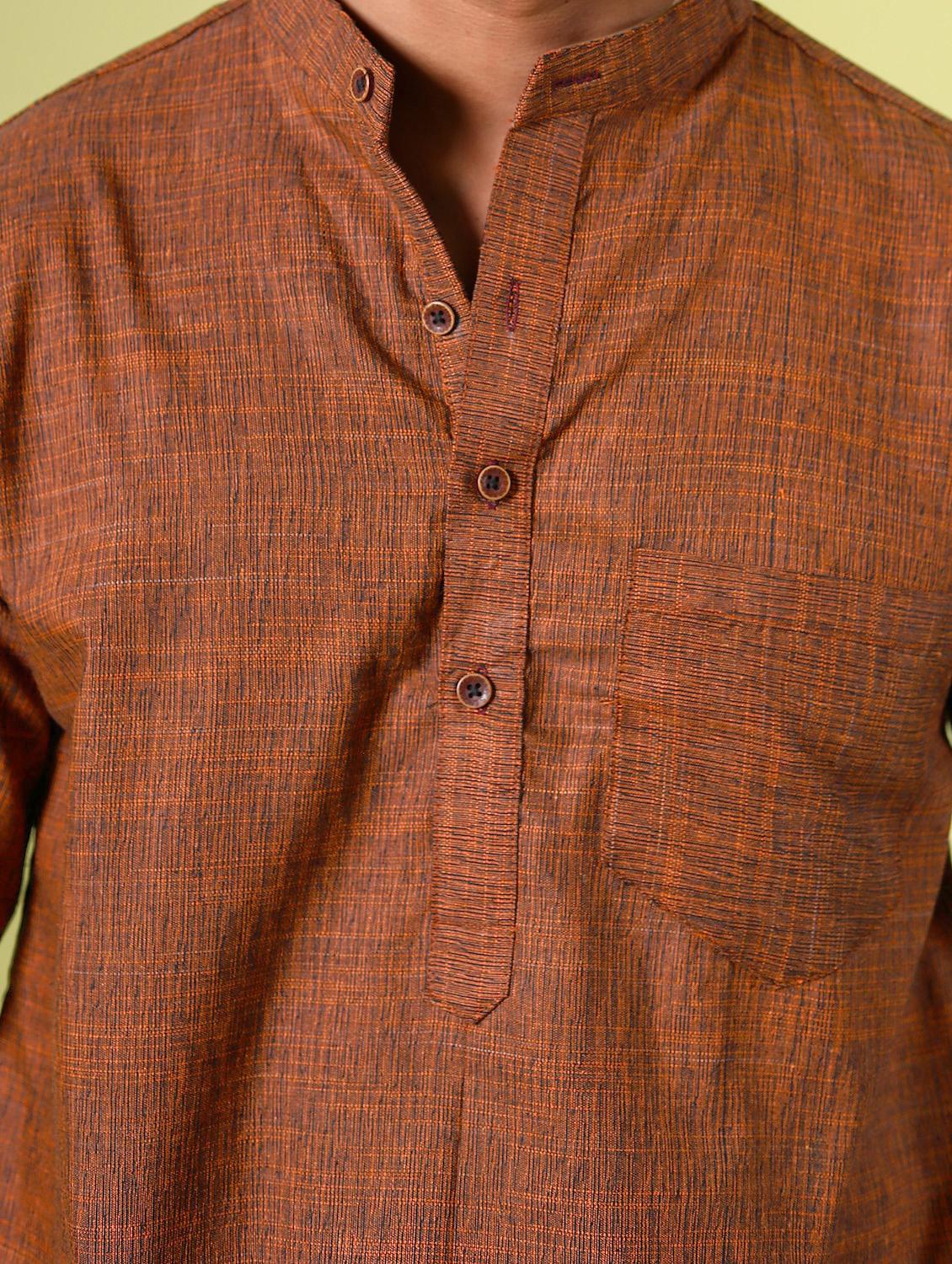 brown cotton short kurta - 15355406 - Standard Image - 4