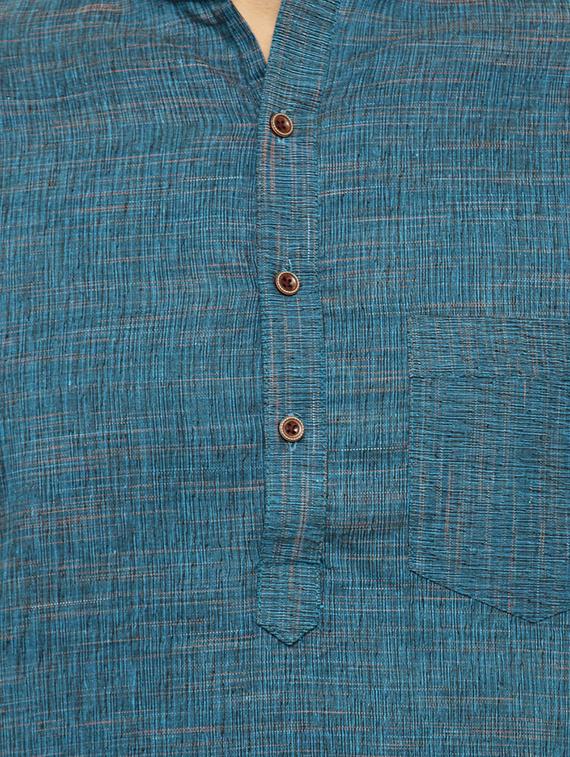 blue cotton long kurta - 15355407 - Standard Image - 3