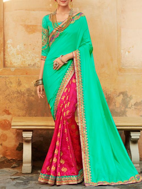 patola jacquard half & half saree with blouse - 15358328 - Very Small Image - 1