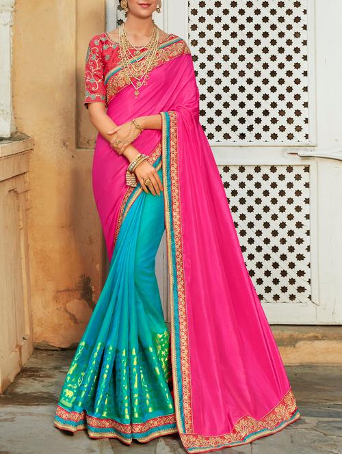 zari border half & half saree with blouse - 15358335 - Very Small Image - 1