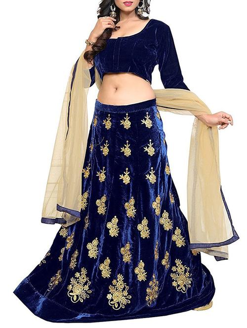 embroidered velvet lehenga - 15358643 - Very Small Image - 1